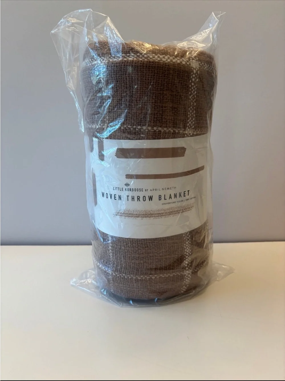 NEW LITTLE KORBOOSE WOVEN THROW BLANKET MOCHA MOUSSE